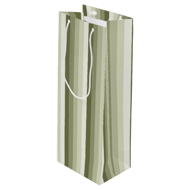 Olive green shadow stripes wine gift bag (Front Angled)