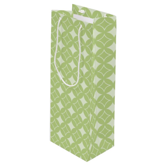 Olive green shippo pattern wine gift bag (Front Angled)