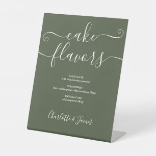 Olive Green Signature Script Cake Flavours Pedestal Sign