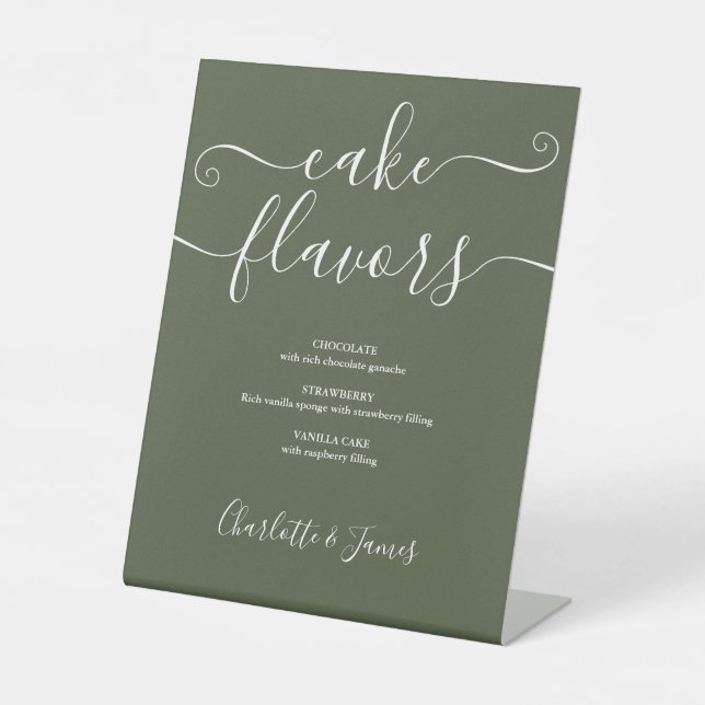 Olive Green Signature Script Cake Flavours Pedestal Sign (Front)