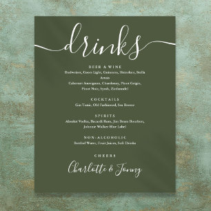 Olive Green Signature Script Drinks Menu Sign