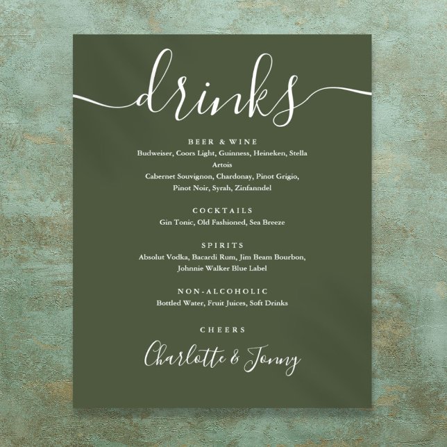 Olive Green Signature Script Drinks Menu Sign (Olive Green Signature Script Drinks Menu Sign)