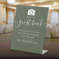 Olive Green Signature Script Photo Guest Book