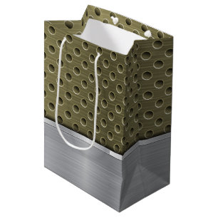 OLIVE GREEN & SILVER METAL LOOK PATTERN MEDIUM GIFT BAG