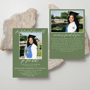 Olive Green Simple 2 Photo Script Graduation Invitation