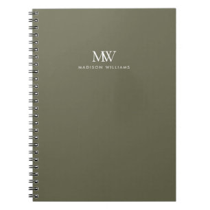 Olive Green Simple Elegant Modern Monogram Notebook