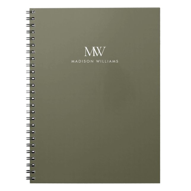 Olive Green Simple Elegant Modern Monogram Notebook (Front)