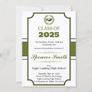 Olive Green Simple Graduation  Invitation