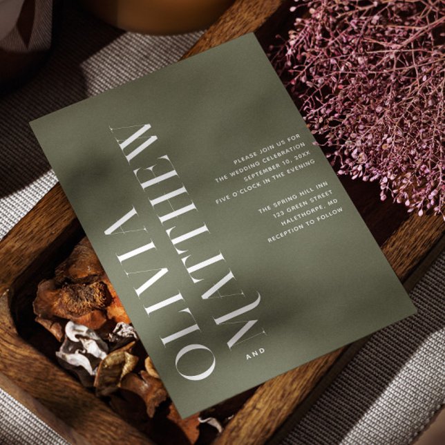 Olive green simple minimalist wedding + QR details Invitation (Creator Uploaded)