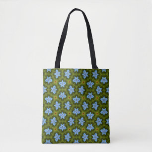 Olive Green Sky Blue Floral Tote Bag