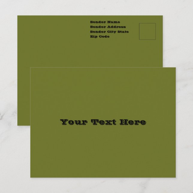 Olive Green Solid Colour Postcard (Front/Back)