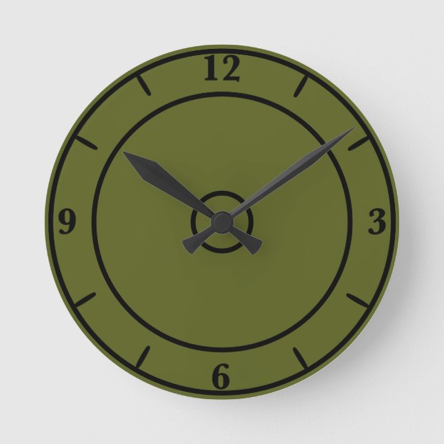 Olive Green Solid Colour Round Clock (Front)