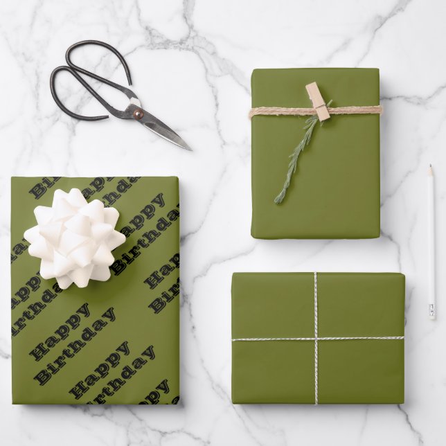 Olive Green Solid Colour Wrapping Paper Sheet (Front)