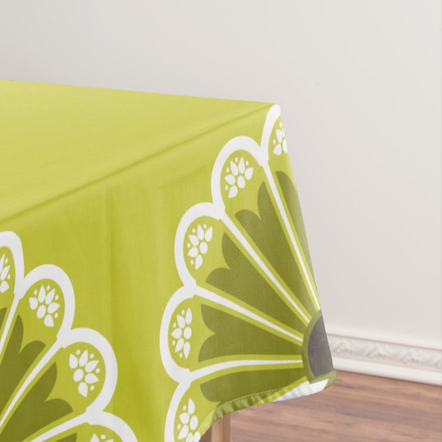 Olive Green Spanish Fans Tablecloth (In Situ)