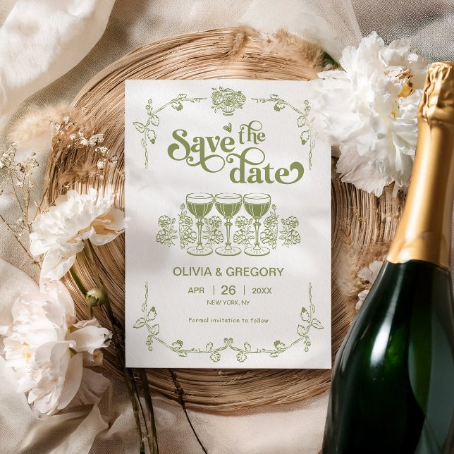 Olive Green Sparking champagne Save the Date Invitation (Creator Uploaded)