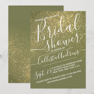 Olive Green Sparkly Glitter Ombre Bridal Shower Invitation