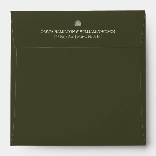 Olive Green Square Minimalist Wedding Envelope (Back (Top Flap))