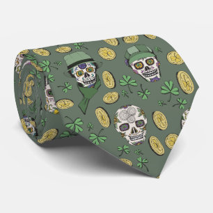 Olive Green St Patrick's Day Irish Sugar Skull Tie