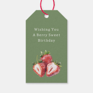 Olive Green Strawberries Berry Sweet Birthday Gift Tags