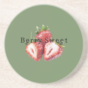 Olive Green Strawberries Berry Sweet Coaster