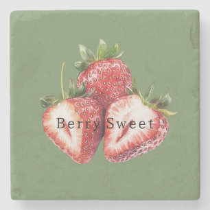 Olive Green Strawberries Berry Sweet Stone Coaster