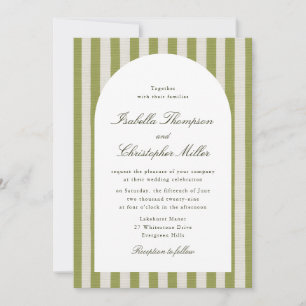 Olive Green Stripe Classic Wedding Invitation