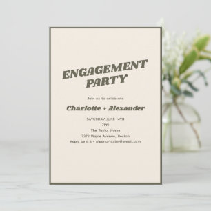 Olive Green Stripe Retro Bold Engagement Party Invitation