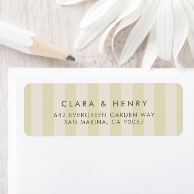 Olive Green Striped Monogram Return Address Label (Insitu)