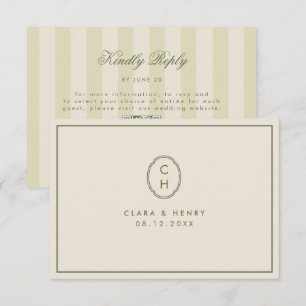 Olive Green Striped QR Code Wedding RSVP Card