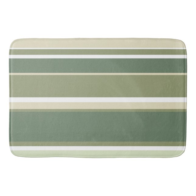Olive green stripes bath mat (Front)