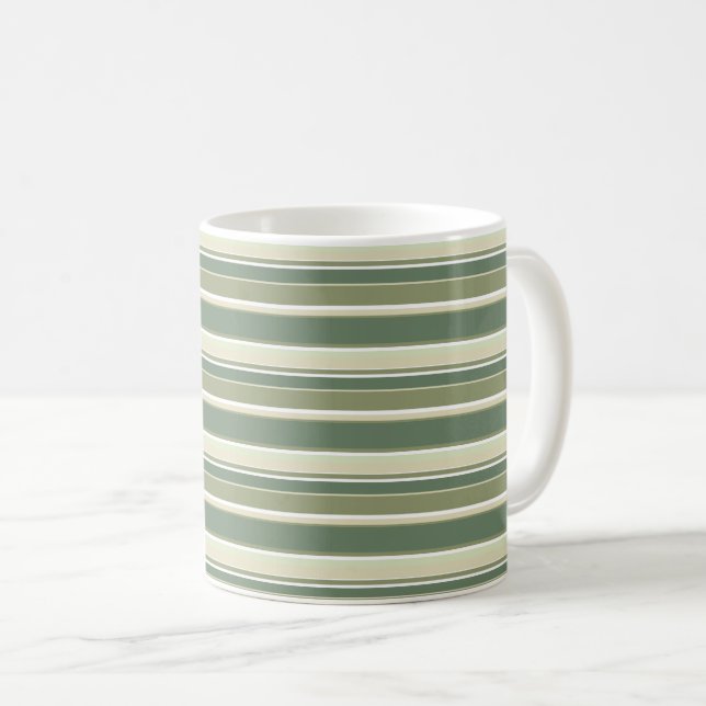 Olive green stripes coffee mug (Front Right)