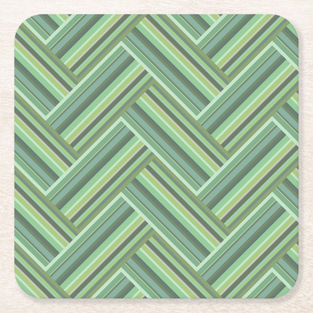 Olive green stripes double weave square paper coaster (Front)