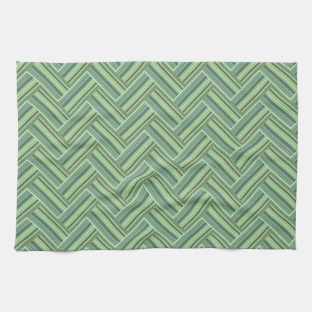 Olive green stripes double weave tea towel (Horizontal)