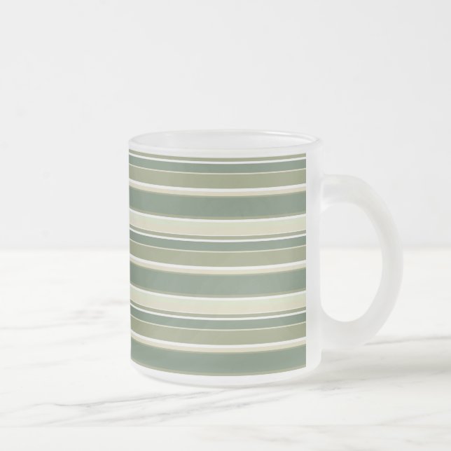 Olive green stripes frosted glass coffee mug (Right)