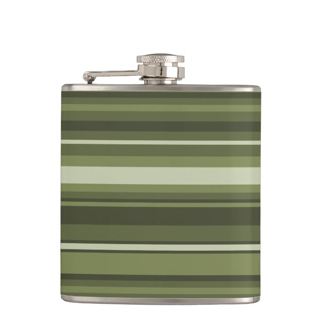 Olive green stripes hip flask (Front)