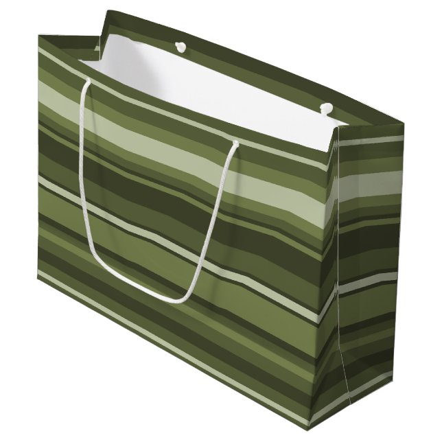 Olive green stripes large gift bag (Front Angled)