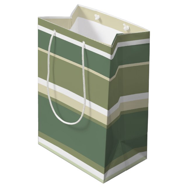 Olive green stripes medium gift bag (Back Angled)