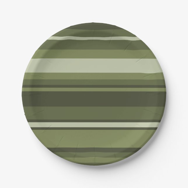 Olive green stripes paper plate (Front)