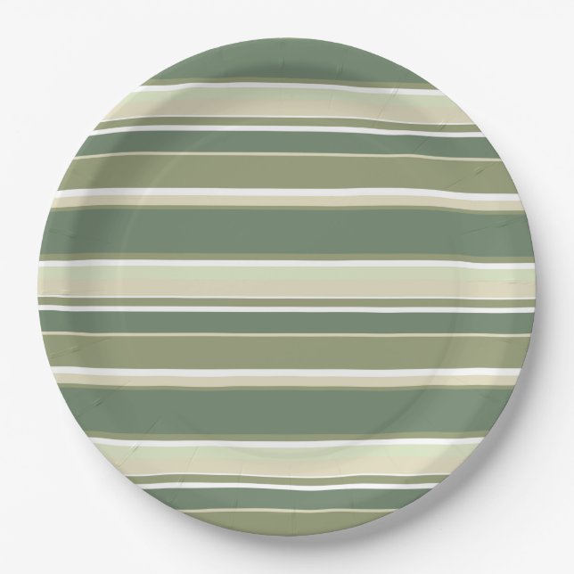 Olive green stripes paper plate (Front)