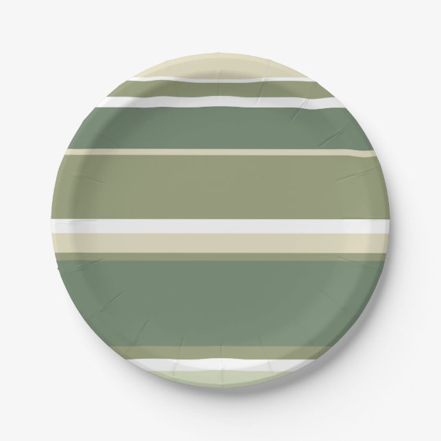 Olive green stripes paper plate (Front)