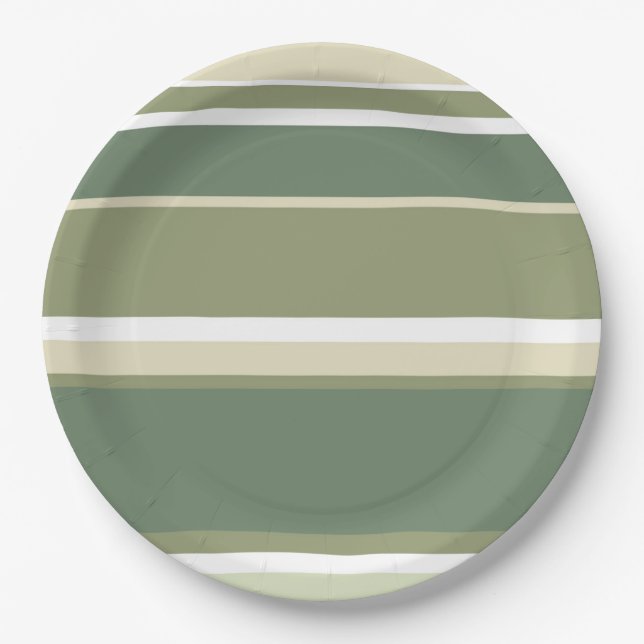 Olive green stripes paper plate (Front)
