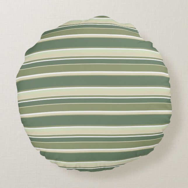 Olive green stripes round cushion (Back)