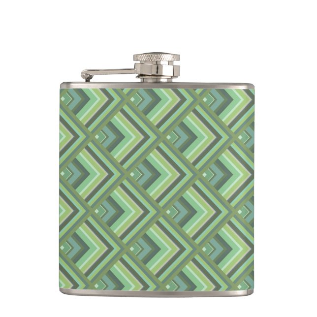 Olive green stripes scale pattern hip flask (Front)