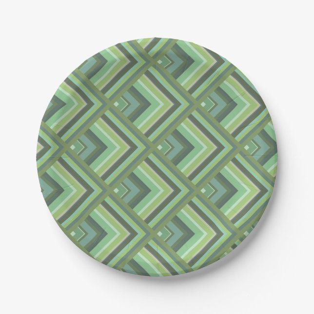 Olive green stripes scale pattern paper plate (Front)