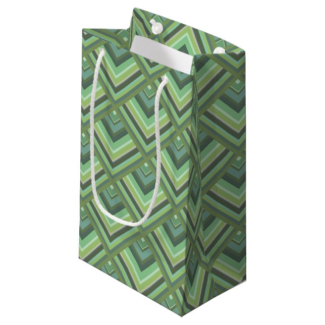 Olive green stripes scale pattern small gift bag (Front Angled)