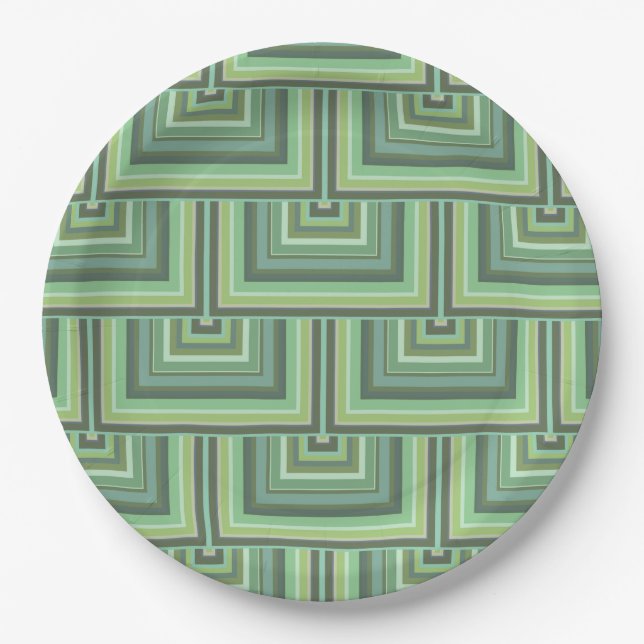 Olive green stripes square scales pattern paper plate (Front)