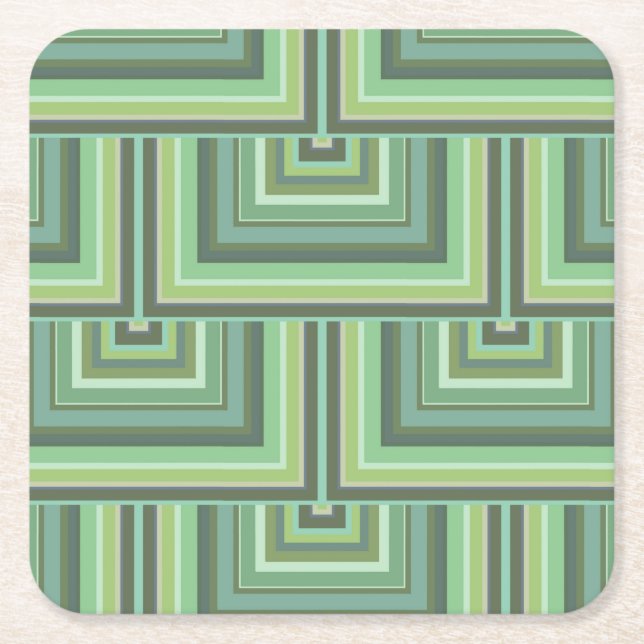 Olive green stripes square scales pattern square paper coaster (Front)
