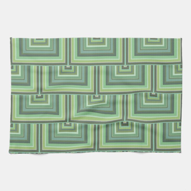 Olive green stripes square scales pattern tea towel (Horizontal)