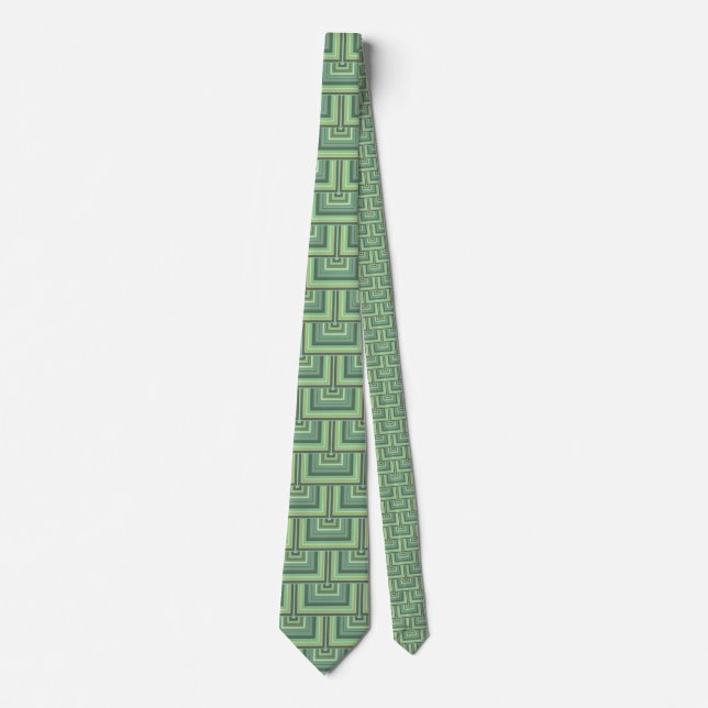 Olive green stripes square scales pattern tie (Front)