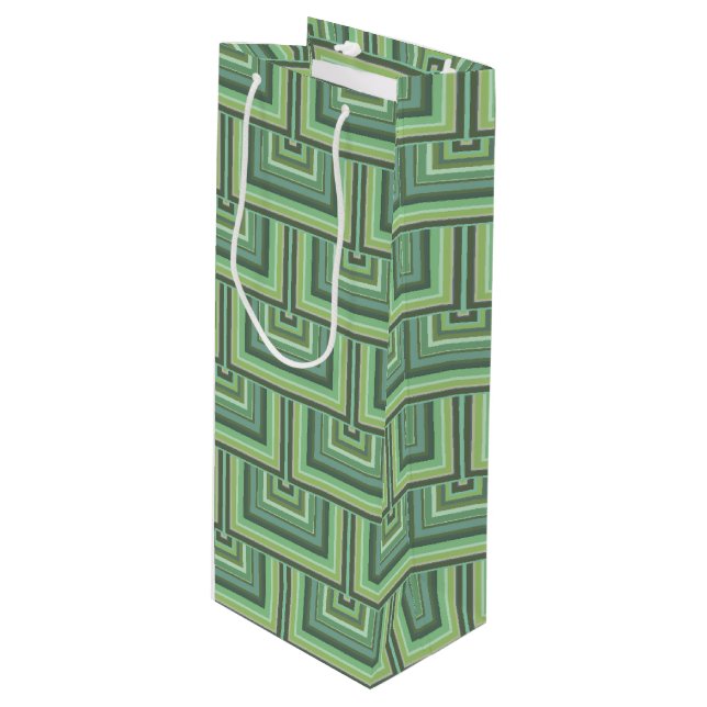 Olive green stripes square scales pattern wine gift bag (Front Angled)